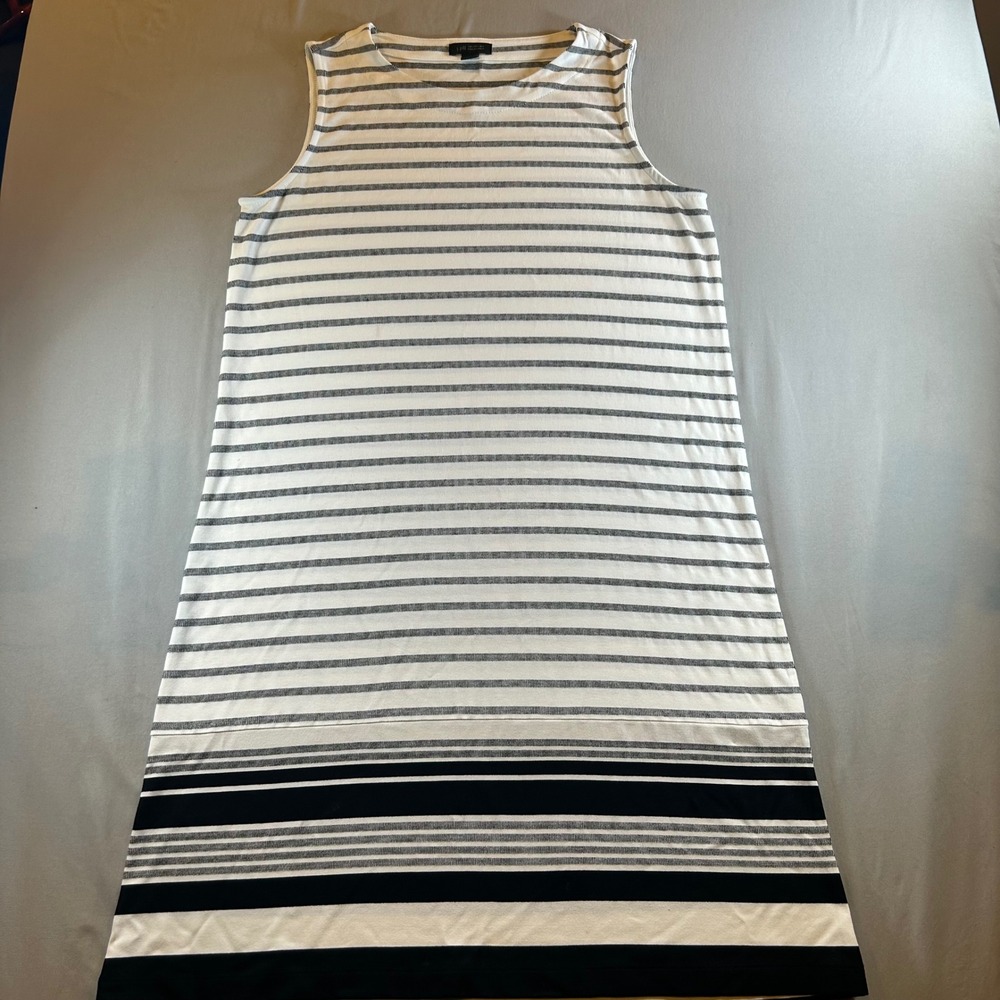 J. Jill Wearever Black White Striped Sleeveless Shift Dress XS Petite KDR194122